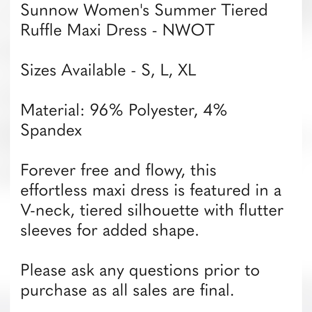 🚨 Sunnow Women's Summer Tiered Ruffle Maxi Dress - NWOT - Picture 5 of 6